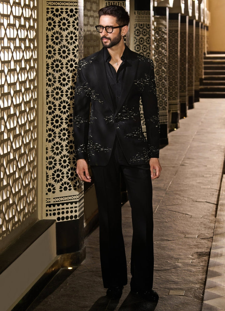 Contrast by Parth Black Lycra Suiting Tuxedo SetFabilicious Fashion