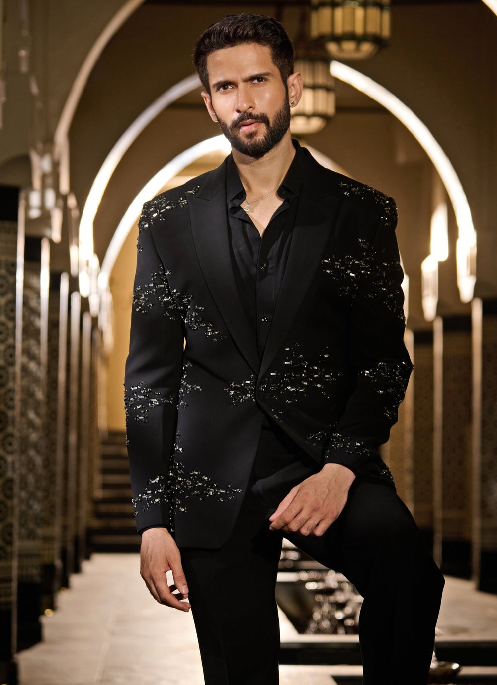 Contrast by Parth Black Lycra Suiting Tuxedo SetFabilicious Fashion