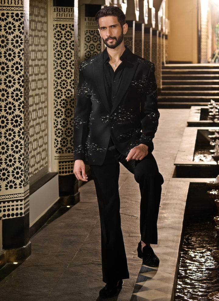 Contrast by Parth Black Lycra Suiting Tuxedo SetFabilicious Fashion