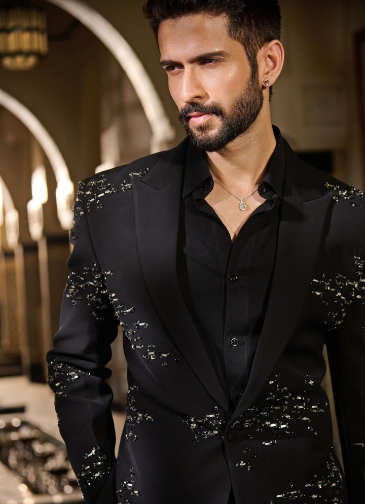 Contrast by Parth Black Lycra Suiting Tuxedo SetFabilicious Fashion