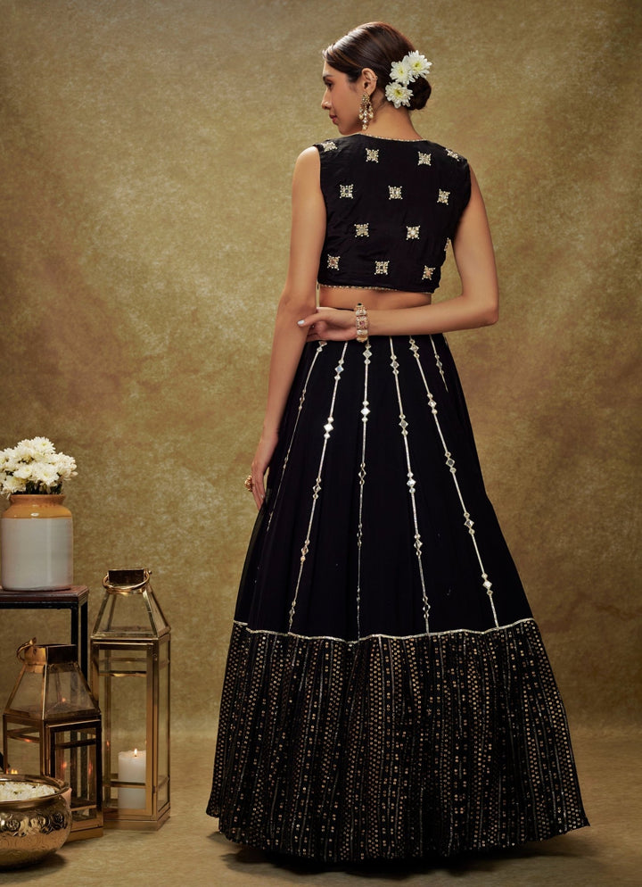 Black Mirror and Sequin Embroidered Lehenga Set Renee Label - Fabilicious Fashion