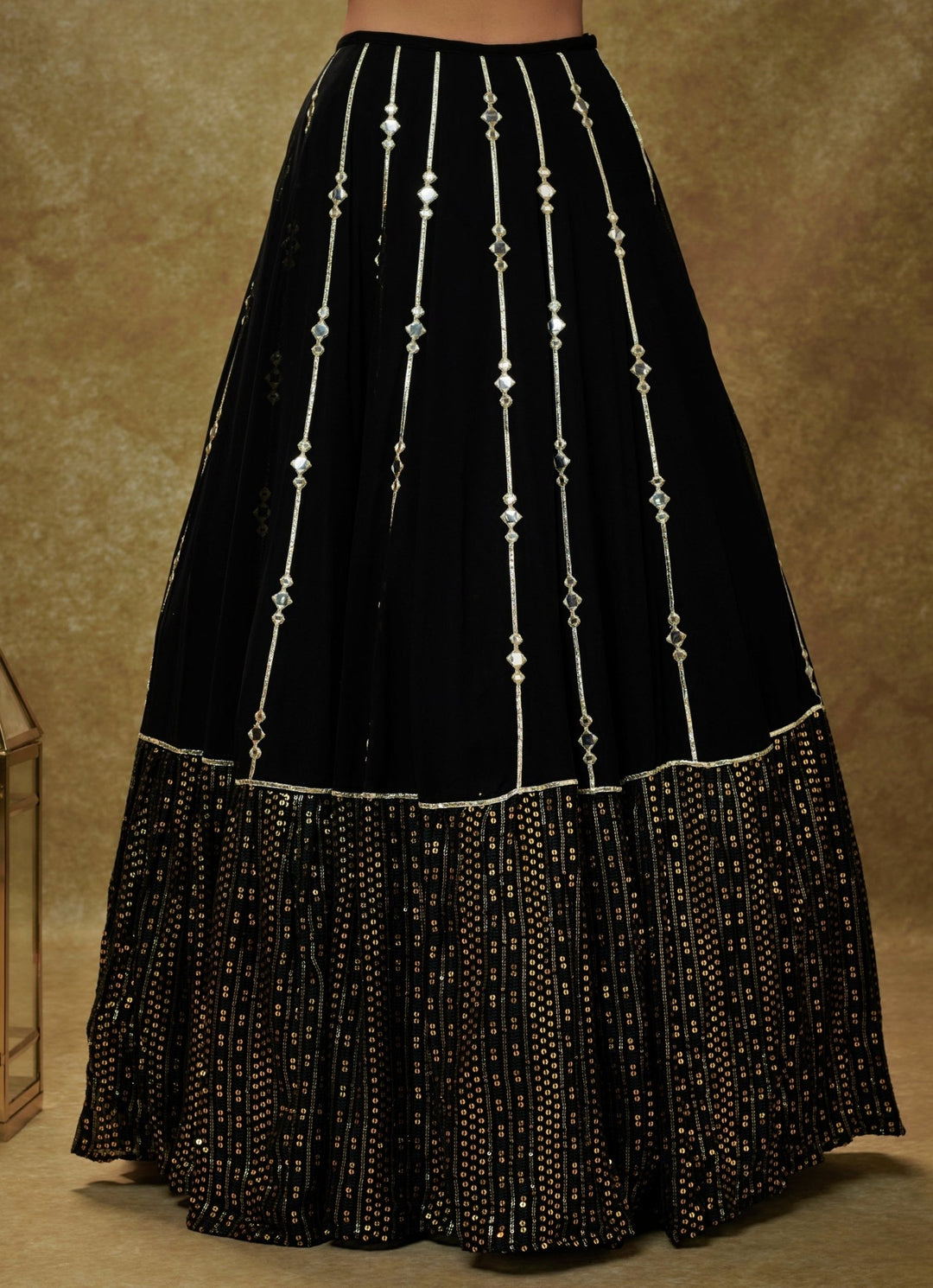 Black Mirror and Sequin Embroidered Lehenga Set Renee Label - Fabilicious Fashion
