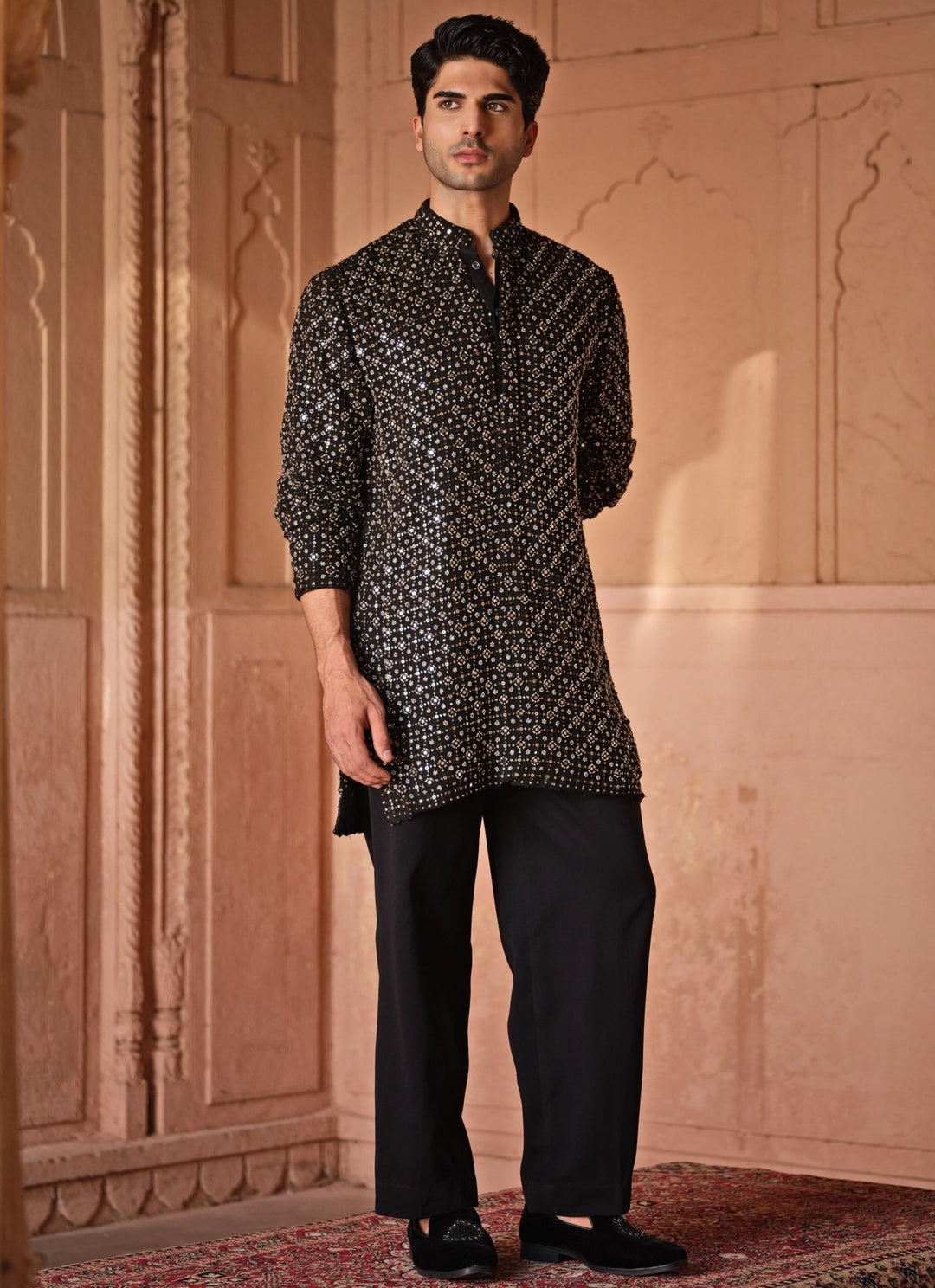 Darzi House Black Mirror Georgette Kurta Pants SetFabilicious Fashion