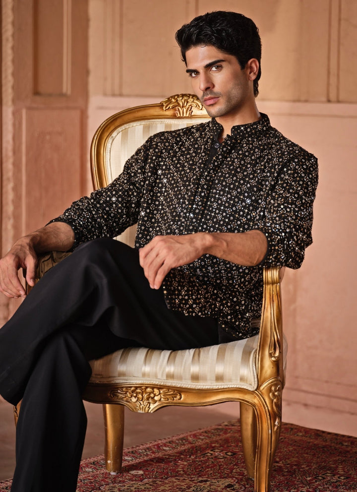 Darzi House Black Mirror Georgette Kurta Pants SetFabilicious Fashion