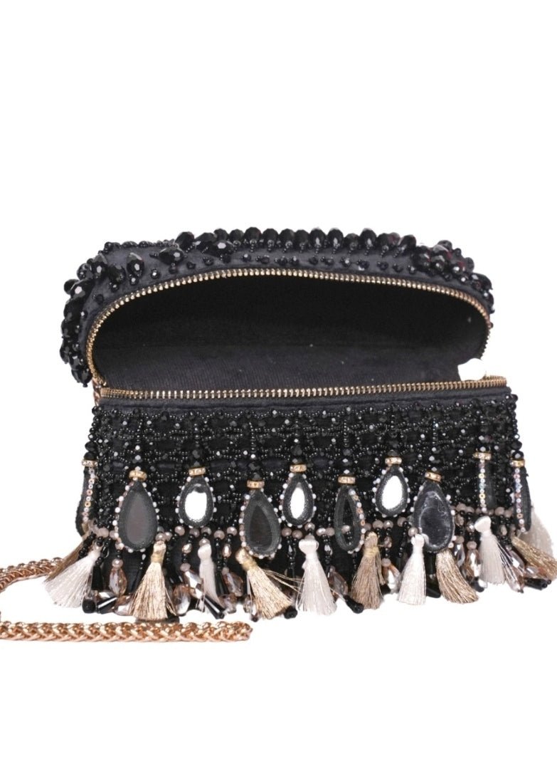 Black Mirrorwork Embellished Vanity Bag House of Kosha - Fabilicious Fashion