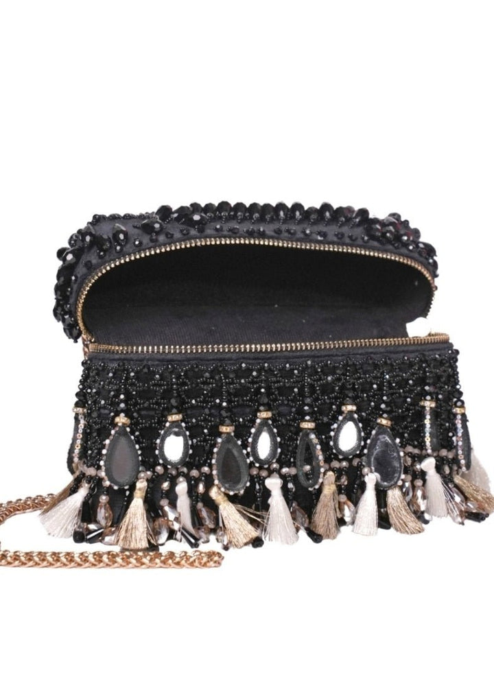 Black Mirrorwork Embellished Vanity Bag House of Kosha - Fabilicious Fashion