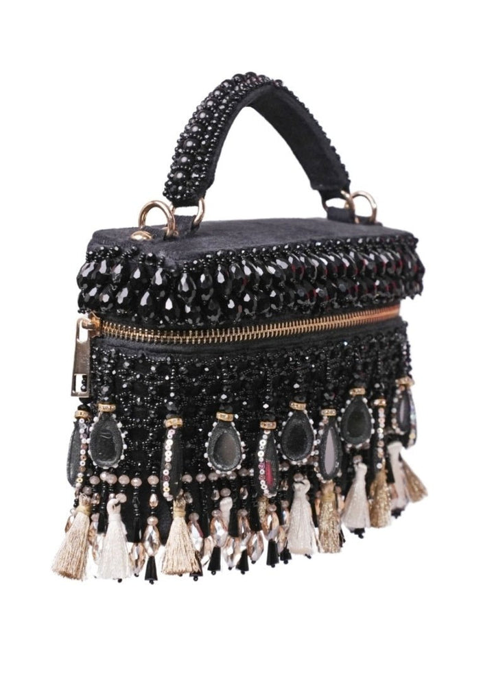 Black Mirrorwork Embellished Vanity Bag House of Kosha - Fabilicious Fashion