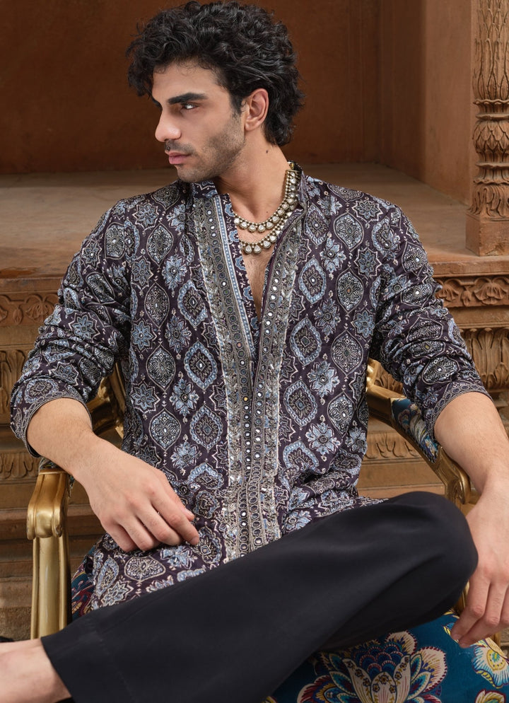 Darzi House Black Modal Satin Mirror Kurta SetFabilicious Fashion