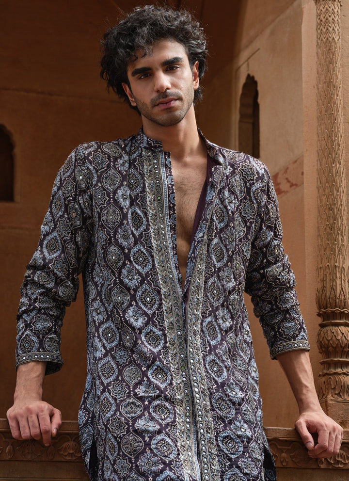 Darzi House Black Modal Satin Mirror Kurta SetFabilicious Fashion