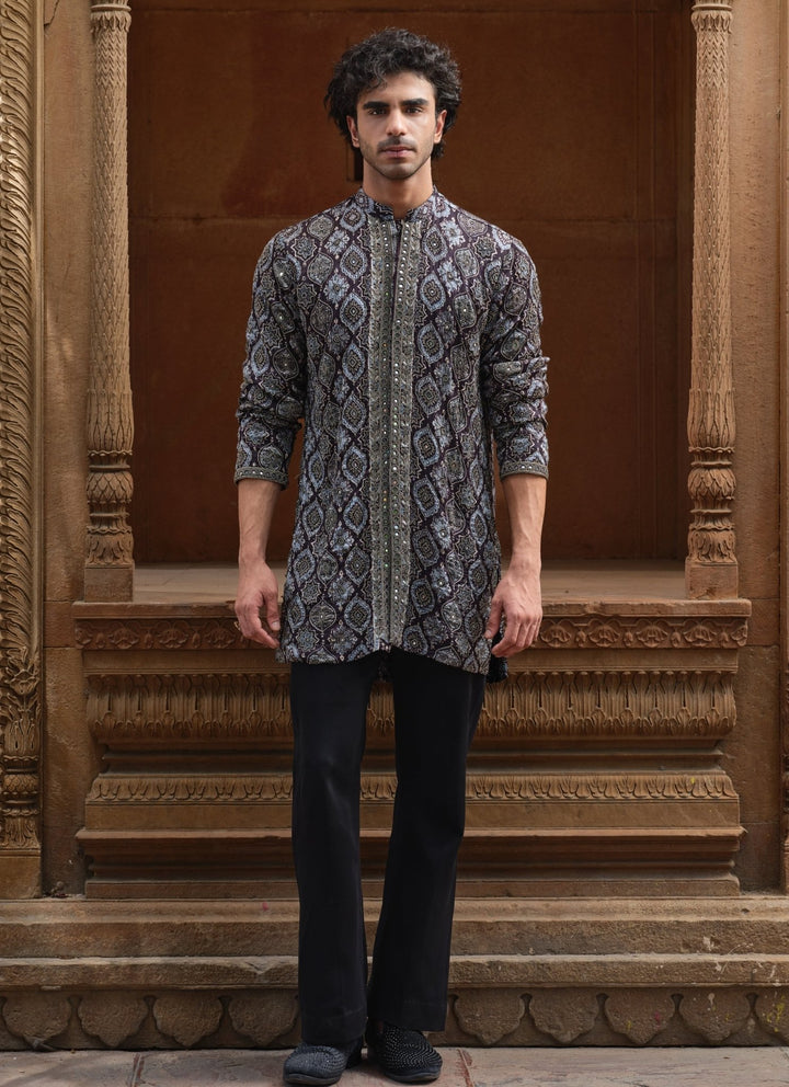 Darzi House Black Modal Satin Mirror Kurta SetFabilicious Fashion