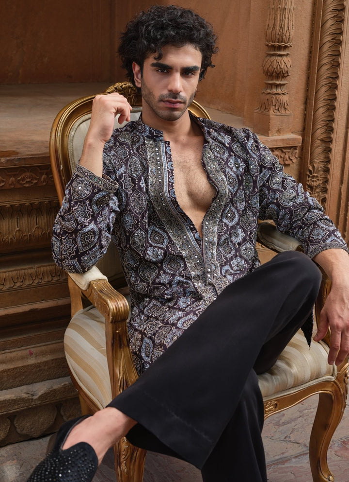 Darzi House Black Modal Satin Mirror Kurta SetFabilicious Fashion