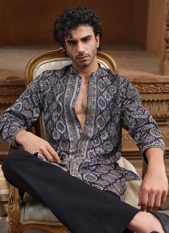 Darzi House Black Modal Satin Mirror Kurta SetFabilicious Fashion