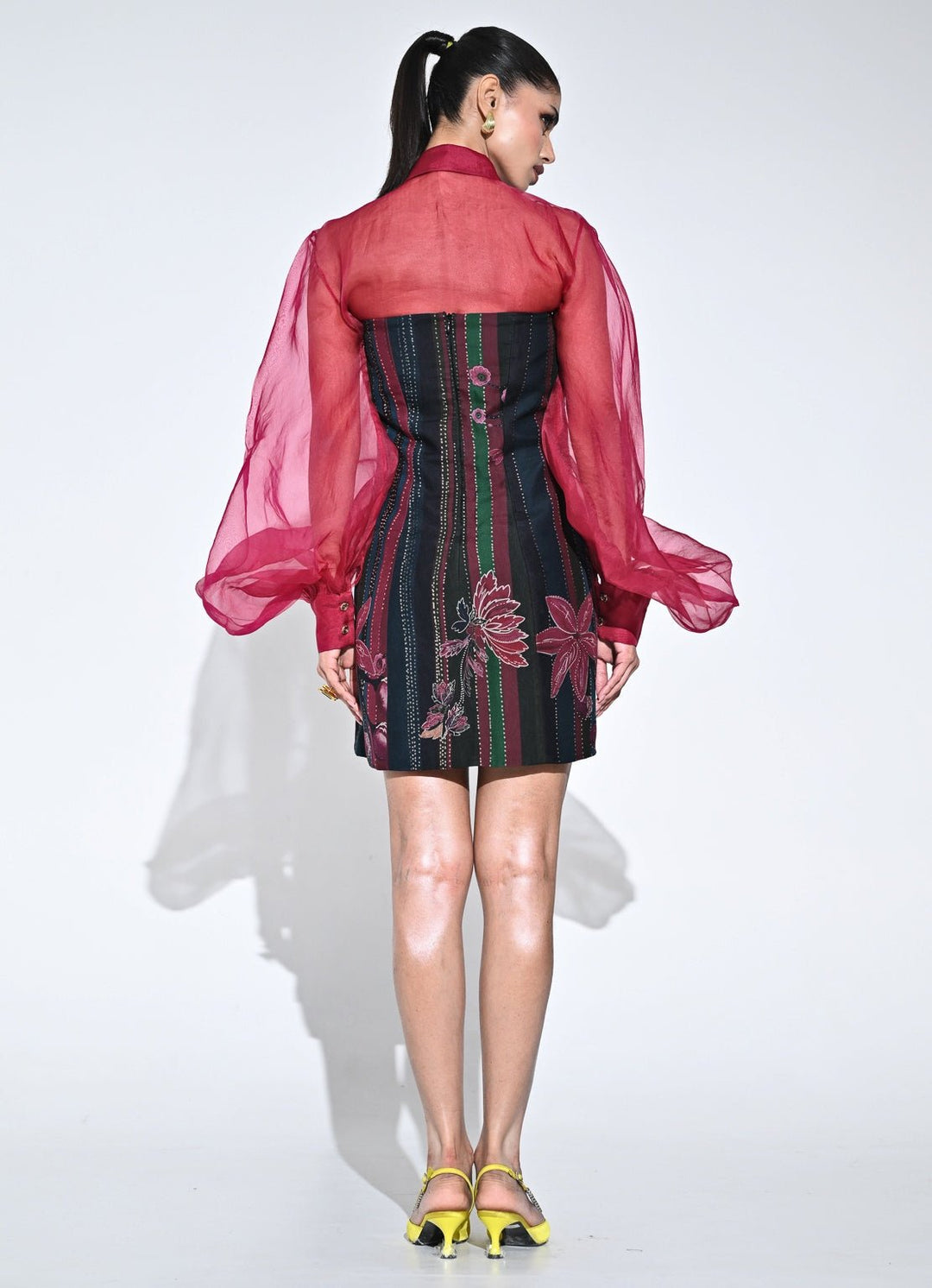 Juhi Bengani Black Multicolour Organza Mini Dress With Pink ShirtFabilicious Fashion