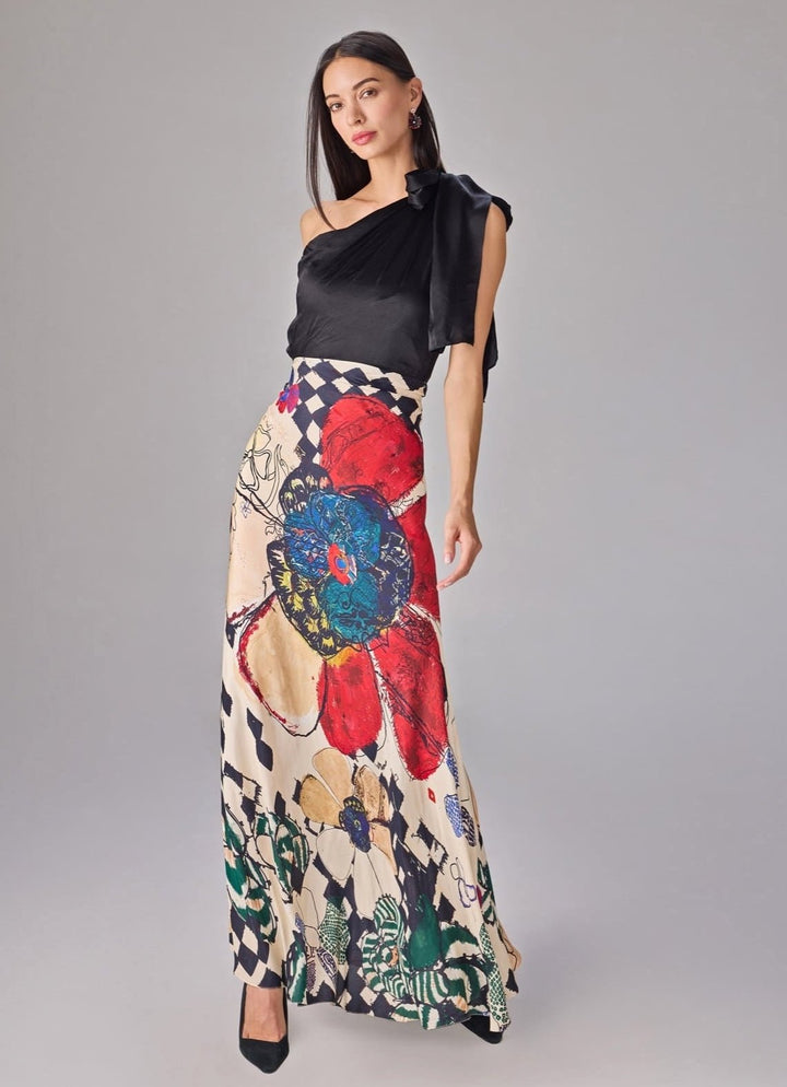 Black Multicolour Print One Shoulder Column Dress Saaksha &amp; Kinni - Fabilicious Fashion