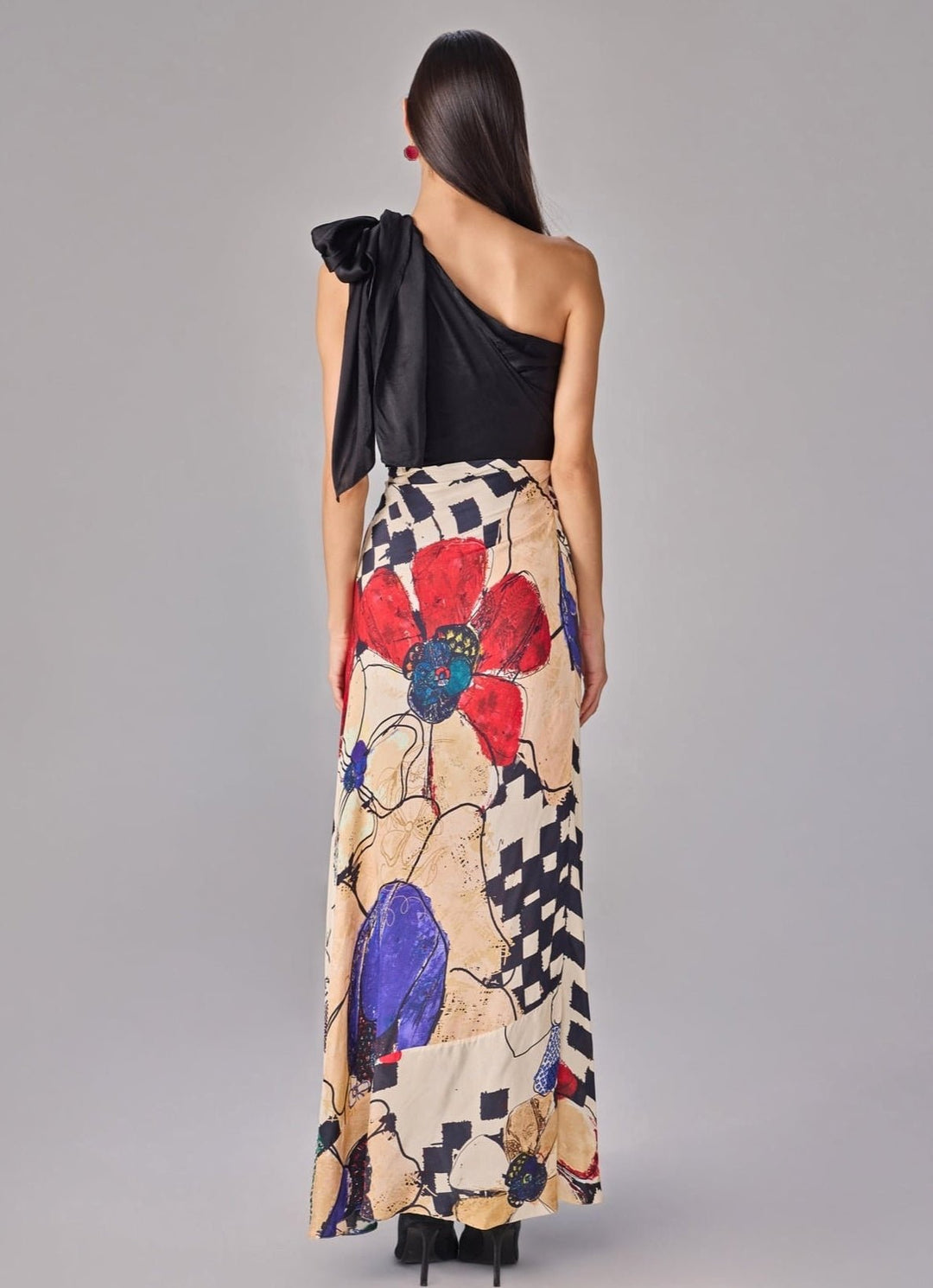 Black Multicolour Print One Shoulder Column Dress Saaksha &amp; Kinni - Fabilicious Fashion
