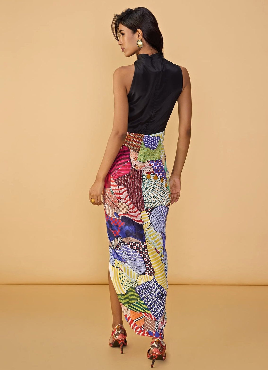 Saaksha &amp; Kinni Black Multicolour Printed Halter DressFabilicious Fashion