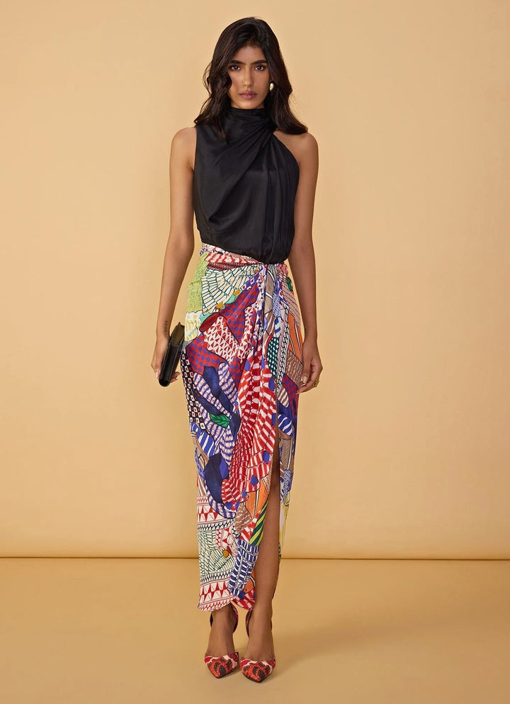 Saaksha &amp; Kinni Black Multicolour Printed Halter DressFabilicious Fashion