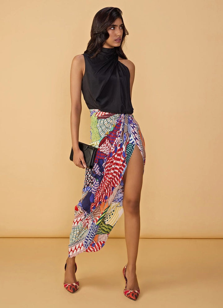Saaksha &amp; Kinni Black Multicolour Printed Halter DressFabilicious Fashion