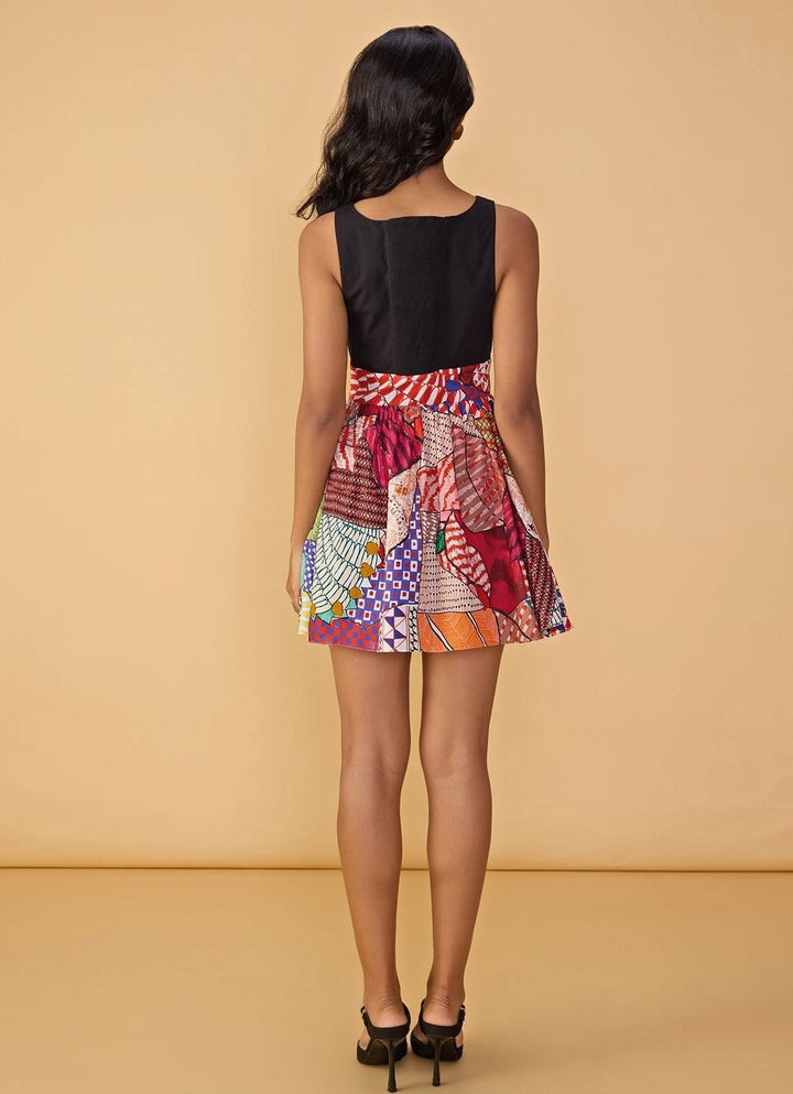 Black Multicolour Printed Short Dress Saaksha &amp; Kinni - Fabilicious Fashion