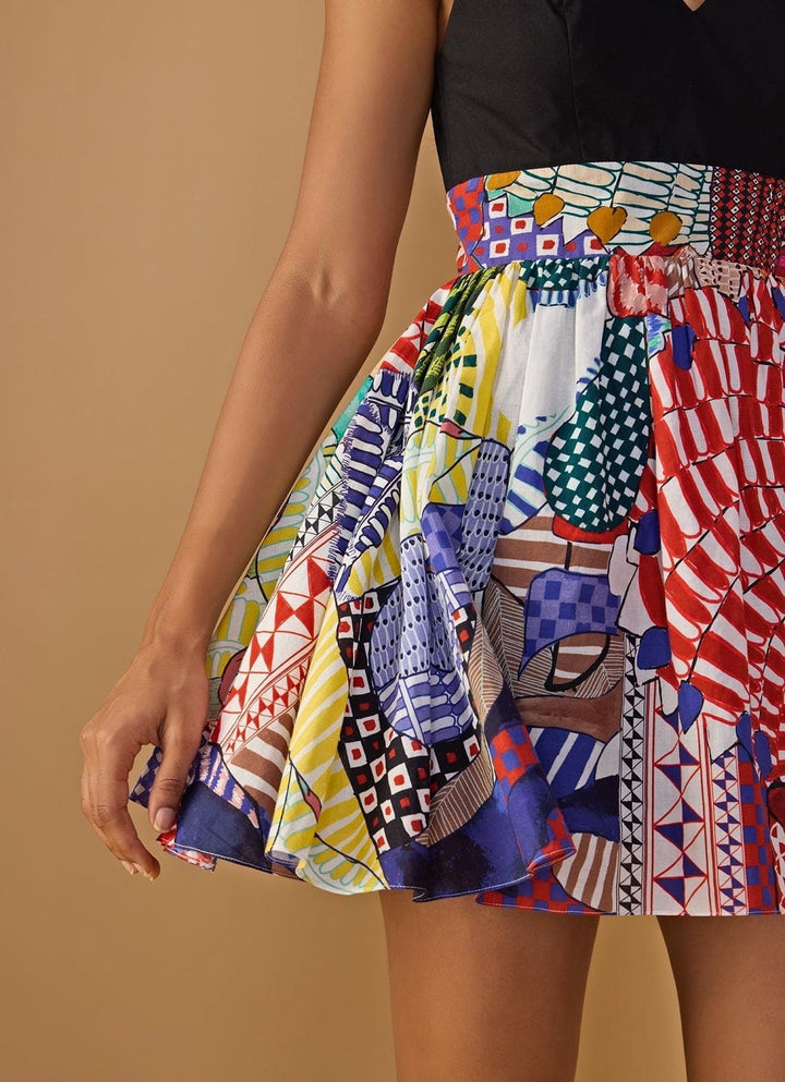 Black Multicolour Printed Short Dress Saaksha &amp; Kinni - Fabilicious Fashion