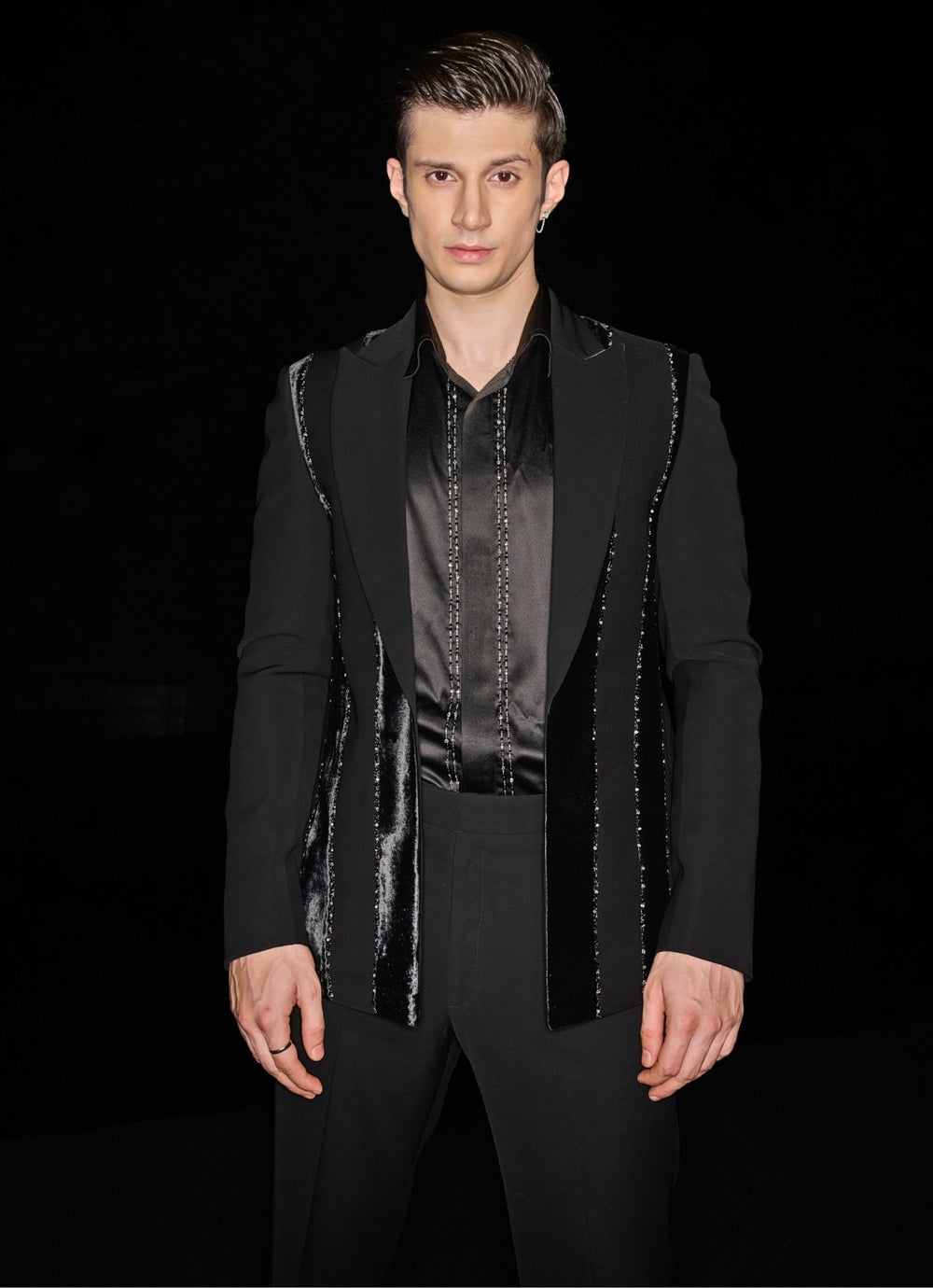 Black Open Long Jacket Set With Embroidered Shirt Contrast By Parth - Fabilicious Fashion