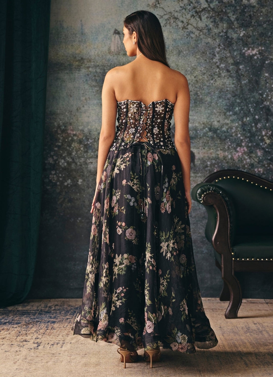 Black Organza Corset Skirt Set Mani Bhatia - Fabilicious Fashion