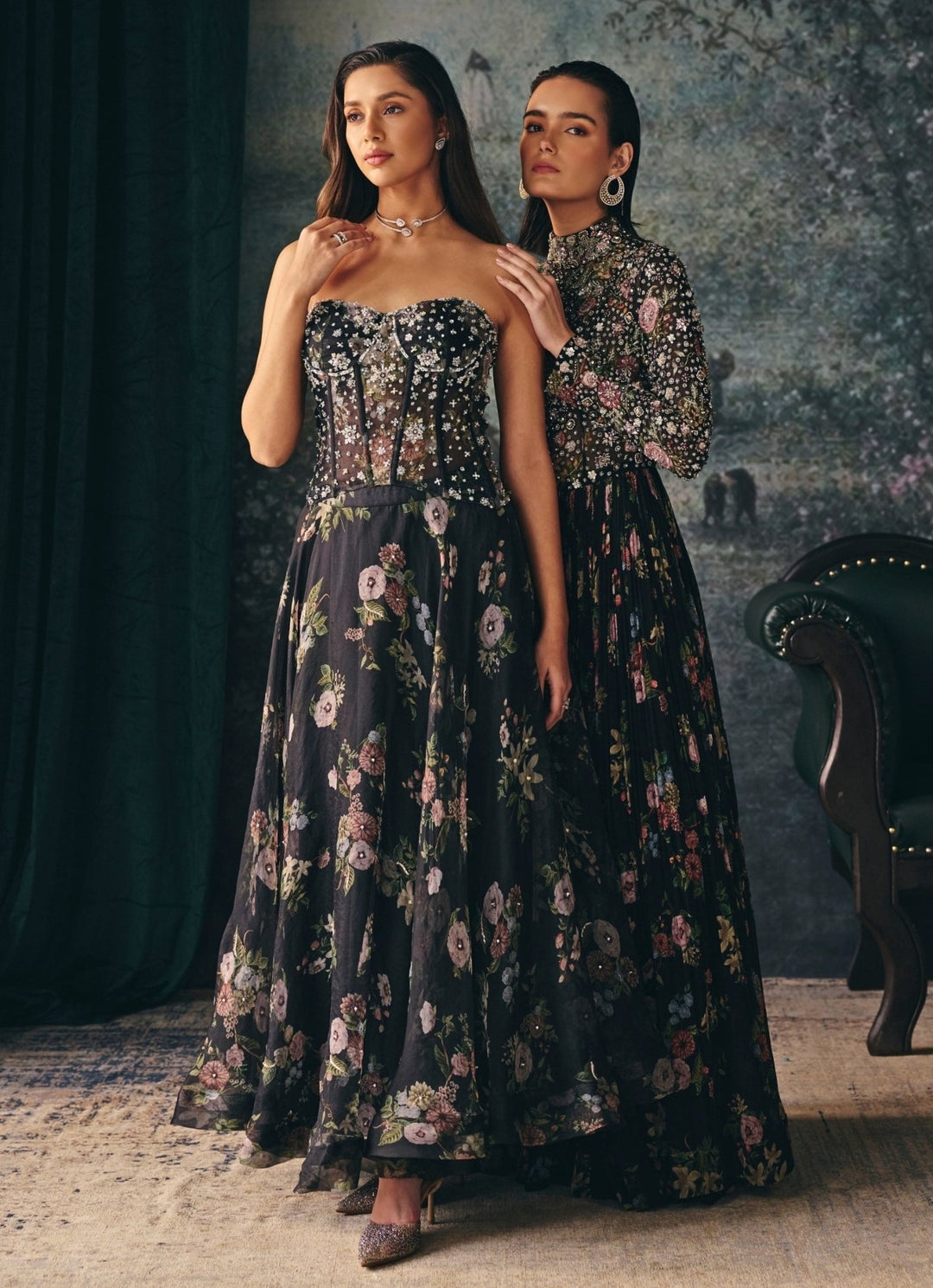 Black Organza Corset Skirt Set Mani Bhatia - Fabilicious Fashion