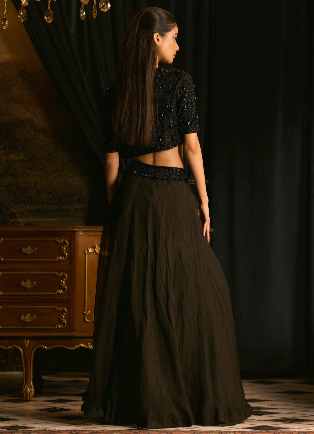 Black Organza Embroidered Skirt With Blouse And Jacket Mani Bhatia - Fabilicious Fashion