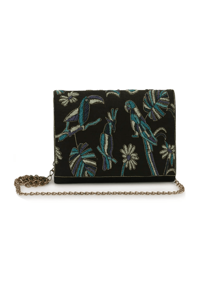 Black Parrot & Toucan Beads Clutch The Purple Sack - Fabilicious Fashion