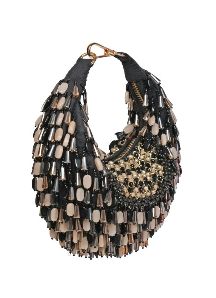 Black Pastel Suede Embellished Hobo Bag House of Kosha - Fabilicious Fashion