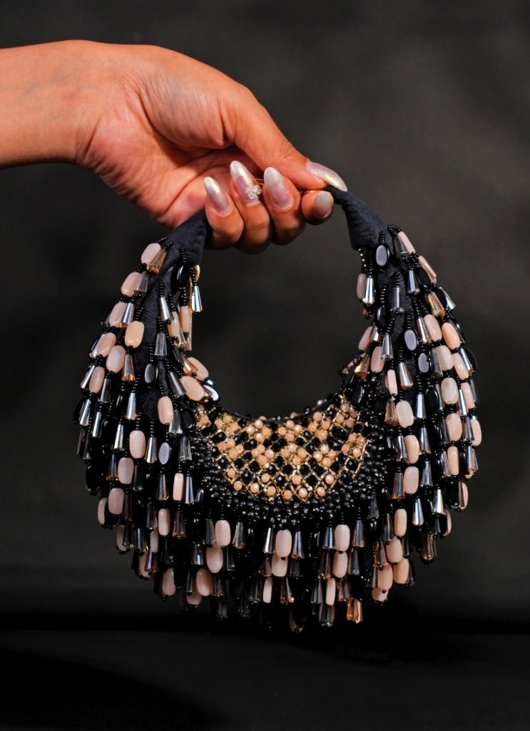 Black Pastel Suede Embellished Hobo Bag House of Kosha - Fabilicious Fashion