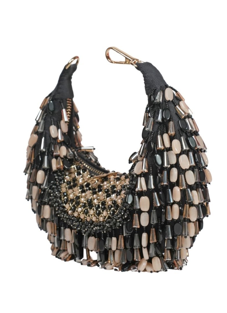Black Pastel Suede Embellished Hobo Bag House of Kosha - Fabilicious Fashion