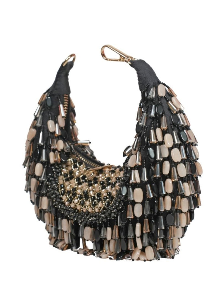 Black Pastel Suede Embellished Hobo Bag House of Kosha - Fabilicious Fashion