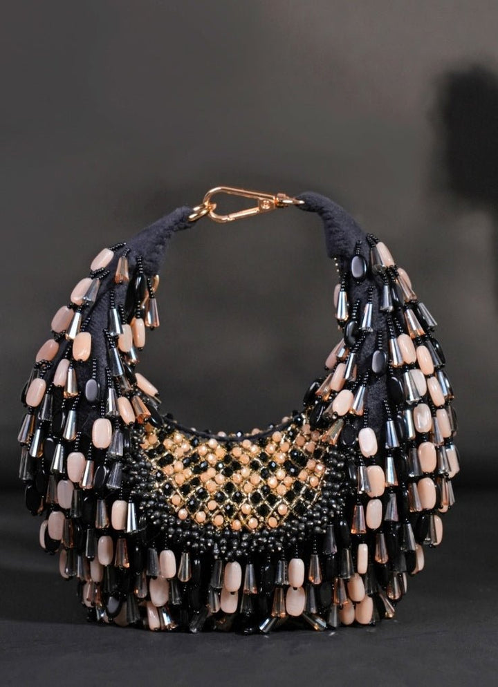 Black Pastel Suede Embellished Hobo Bag House of Kosha - Fabilicious Fashion
