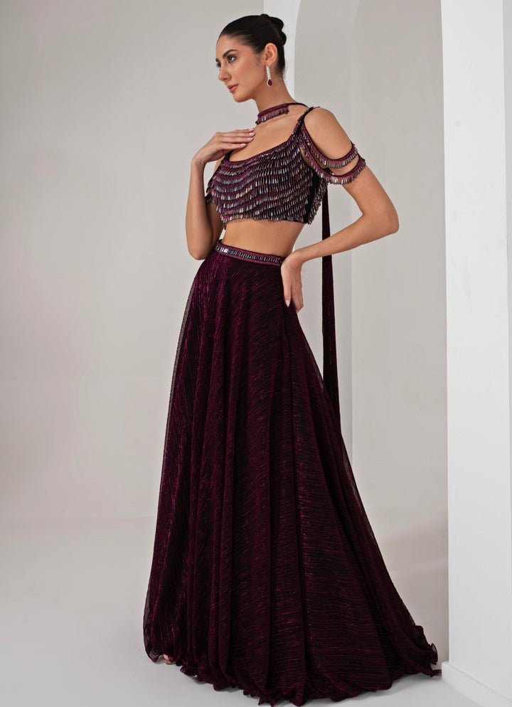 Black Platinoir Crepe Embroidered Lehenga Set Akara - Fabilicious Fashion