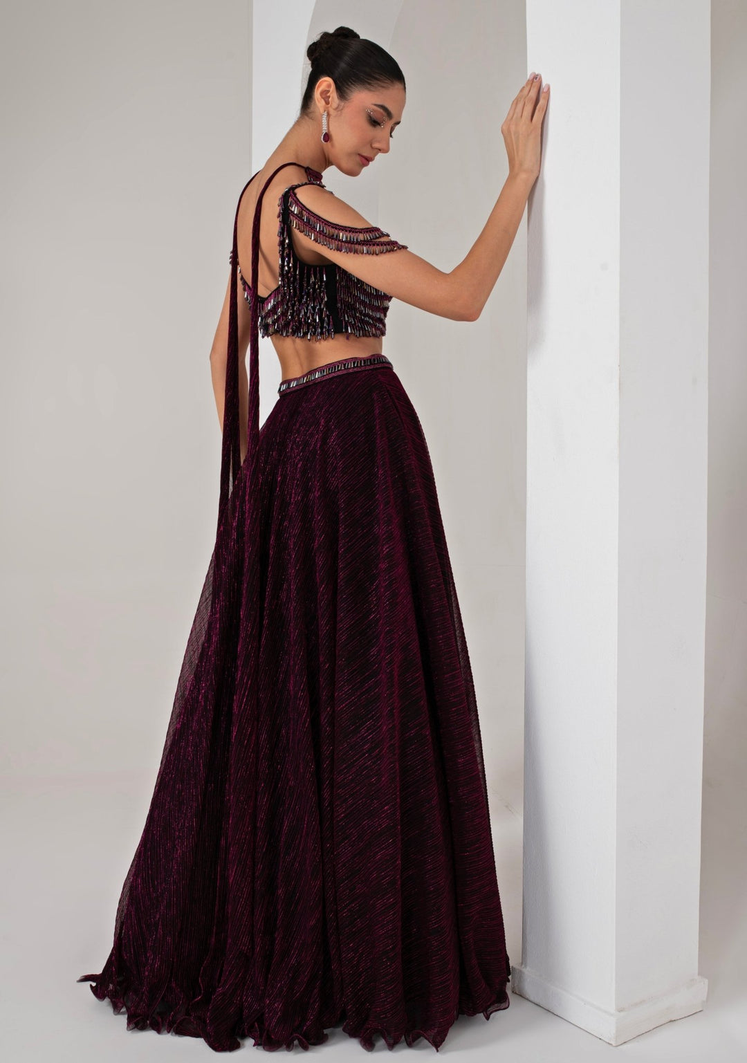 Black Platinoir Crepe Embroidered Lehenga Set Akara - Fabilicious Fashion