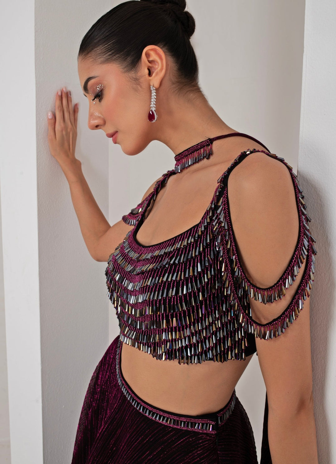 Black Platinoir Crepe Embroidered Lehenga Set Akara - Fabilicious Fashion