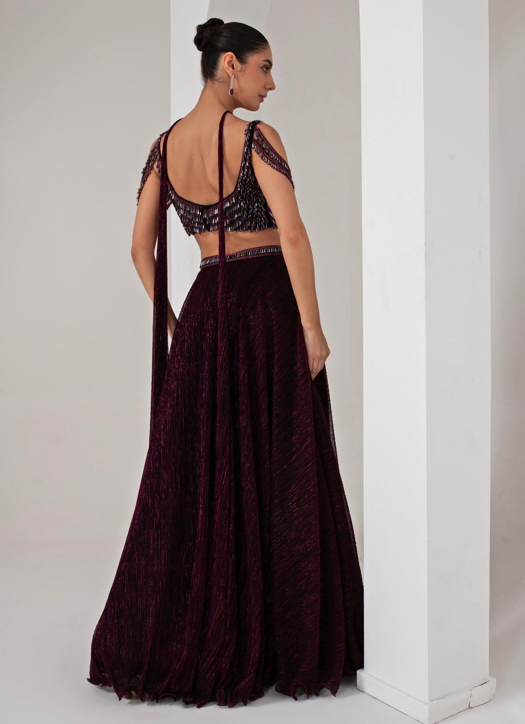 Black Platinoir Crepe Embroidered Lehenga Set Akara - Fabilicious Fashion