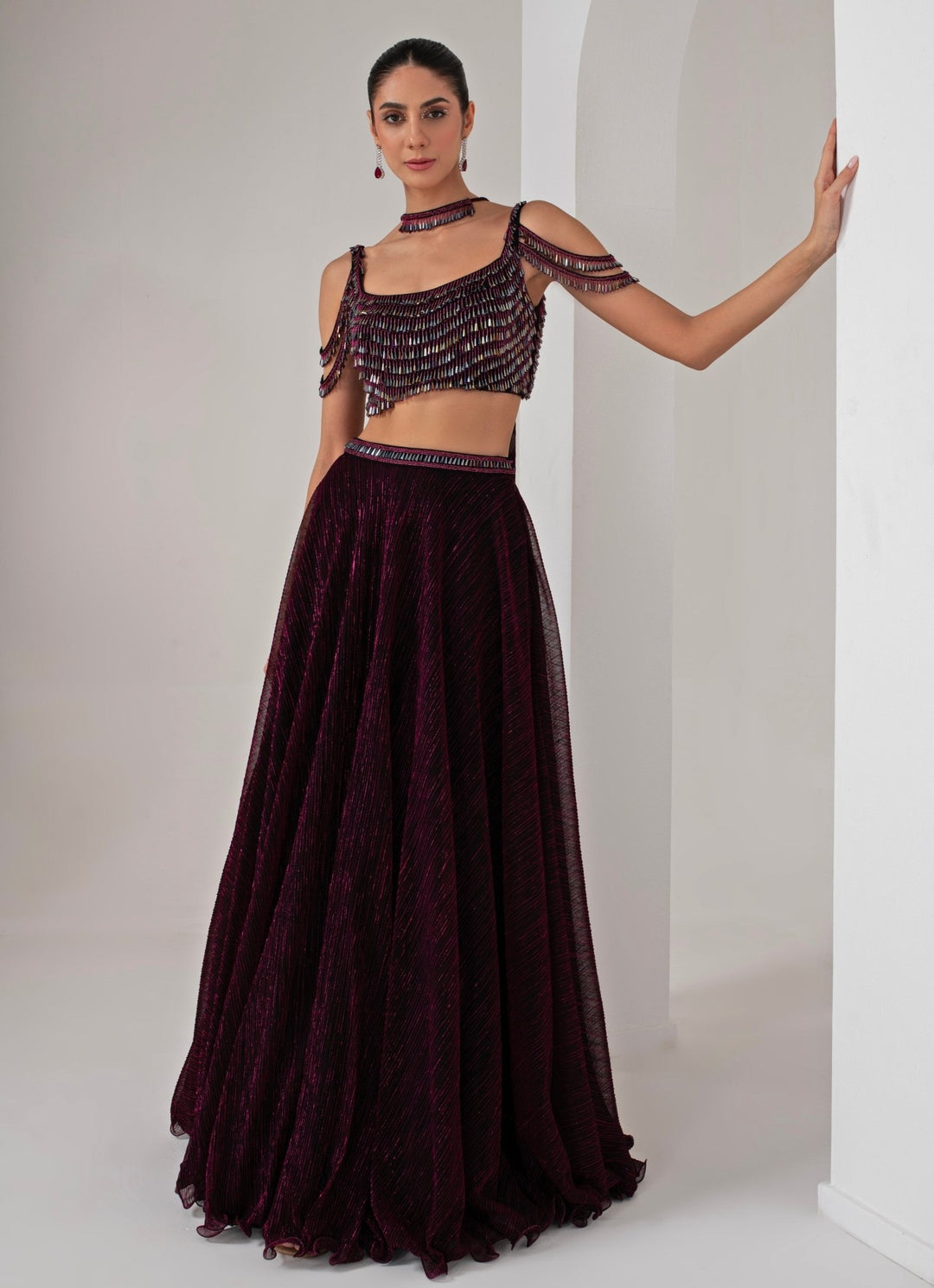 Black Platinoir Crepe Embroidered Lehenga Set Akara - Fabilicious Fashion