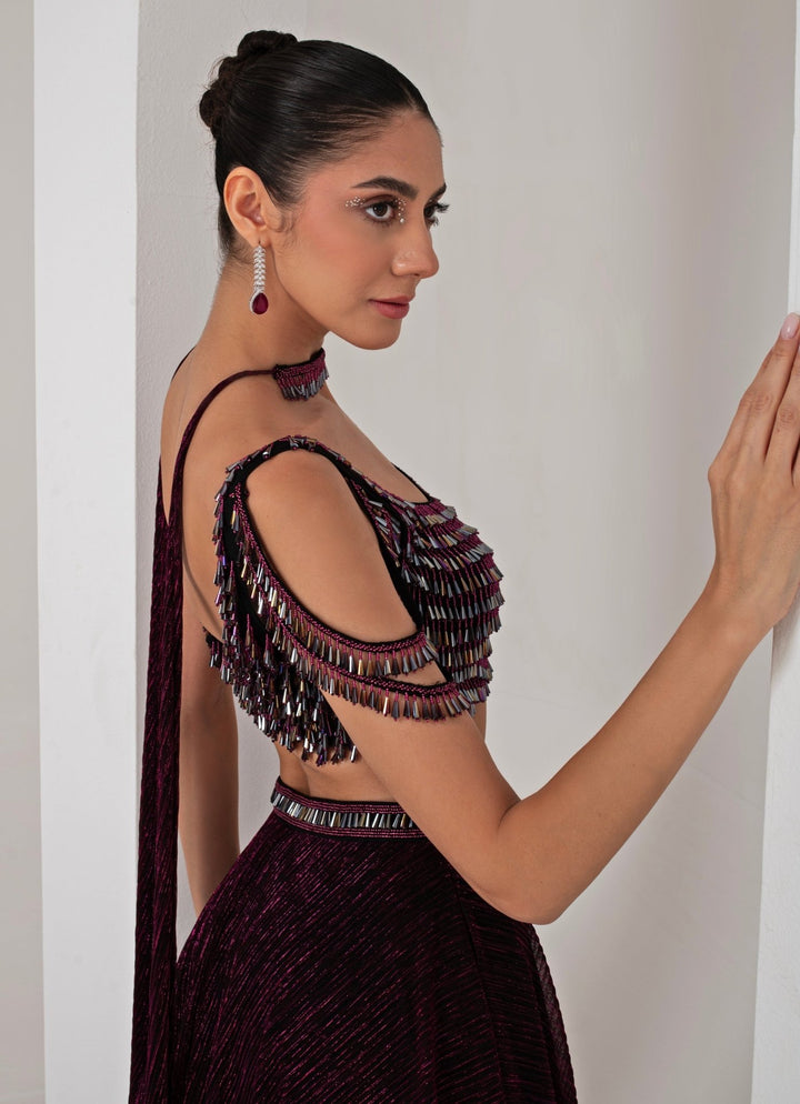 Black Platinoir Crepe Embroidered Lehenga Set Akara - Fabilicious Fashion
