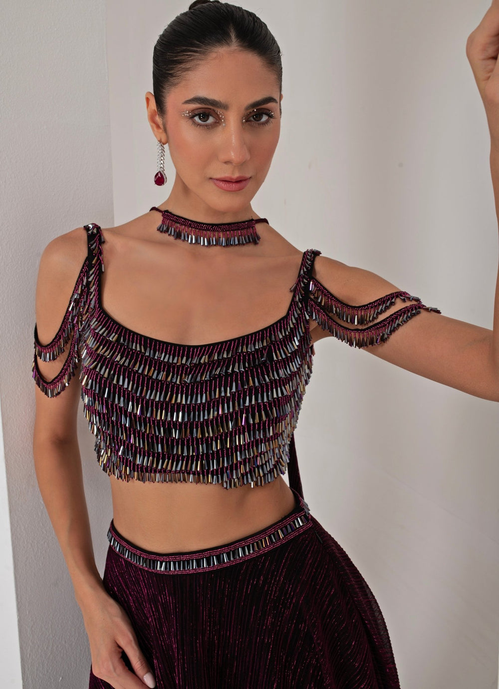 Black Platinoir Crepe Embroidered Lehenga Set Akara - Fabilicious Fashion