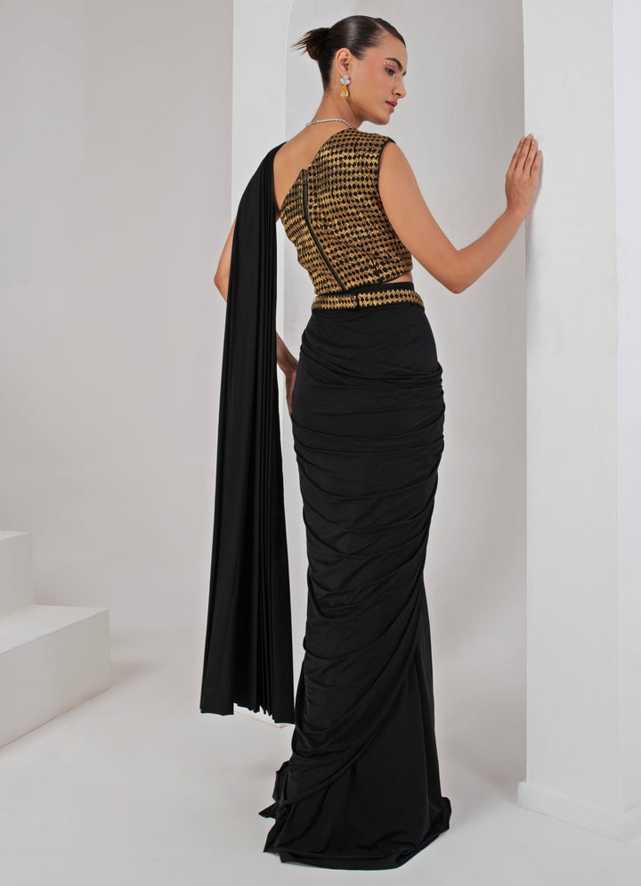 Black Pre - Draped Saree Set Akara - Fabilicious Fashion