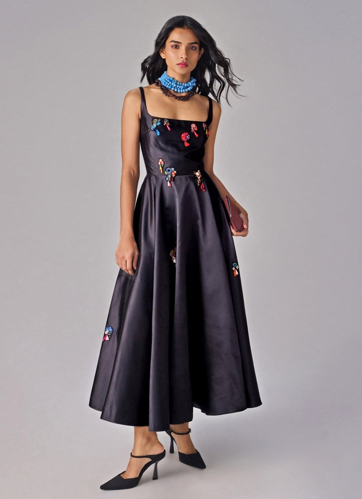 Black Print Midi Dress Saaksha &amp; Kinni - Fabilicious Fashion