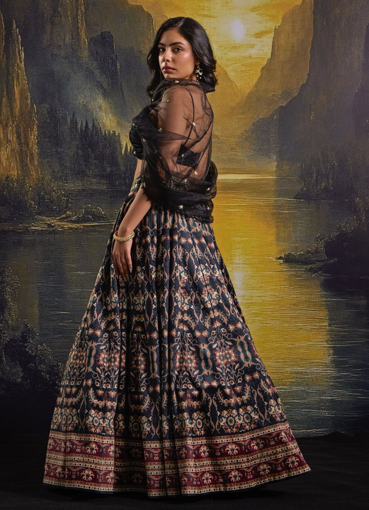 Black Printed And Embroidered Suede Skirt Set Rashika Sharma - Fabilicious Fashion