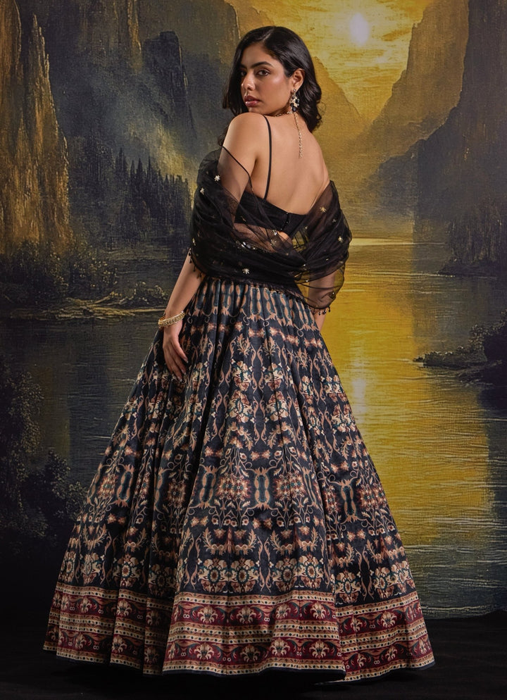 Black Printed And Embroidered Suede Skirt Set Rashika Sharma - Fabilicious Fashion
