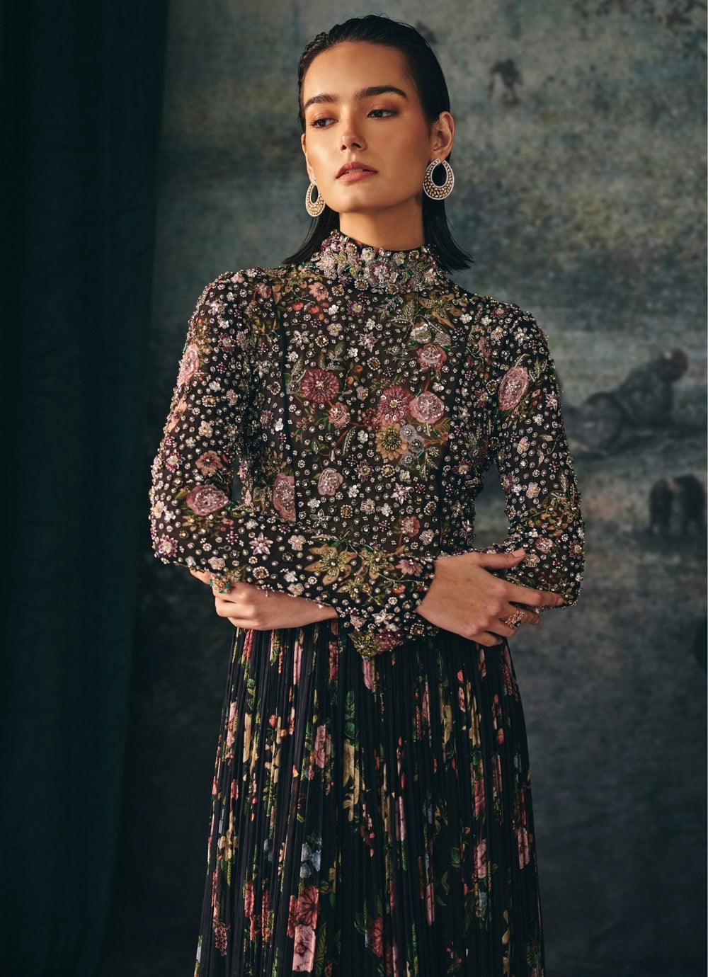 Black Printed Chiffon Anarkali Set Mani Bhatia - Fabilicious Fashion