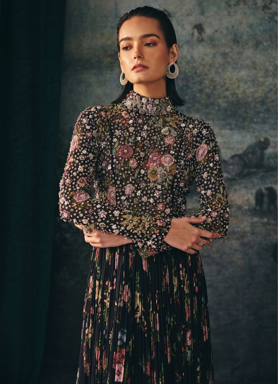 Black Printed Chiffon Anarkali Set Mani Bhatia - Fabilicious Fashion