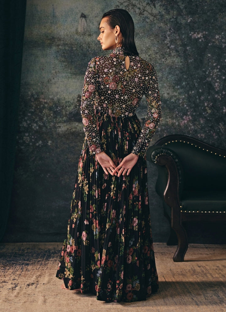 Black Printed Chiffon Anarkali Set Mani Bhatia - Fabilicious Fashion