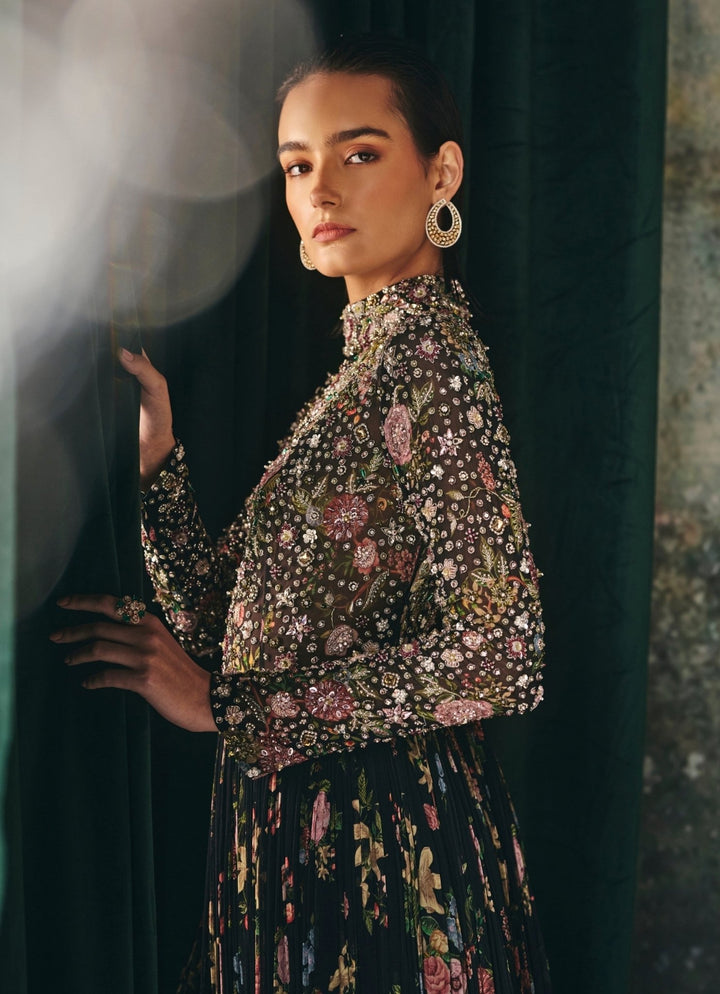 Black Printed Chiffon Anarkali Set Mani Bhatia - Fabilicious Fashion