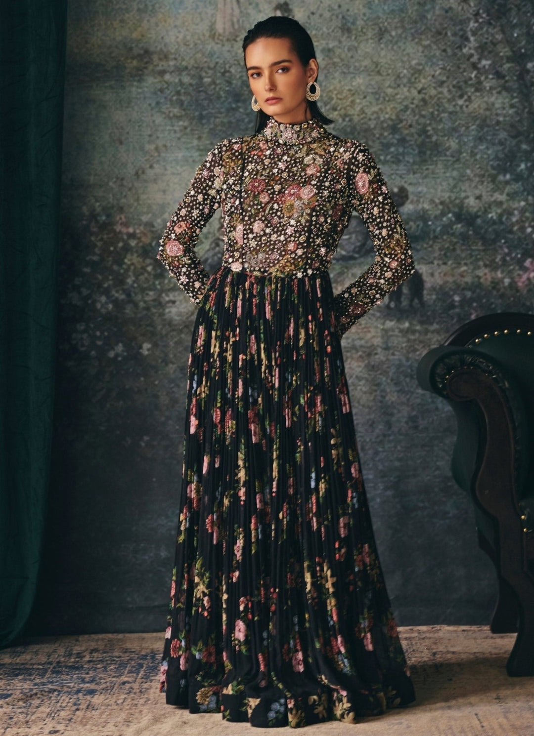 Black Printed Chiffon Anarkali Set Mani Bhatia - Fabilicious Fashion
